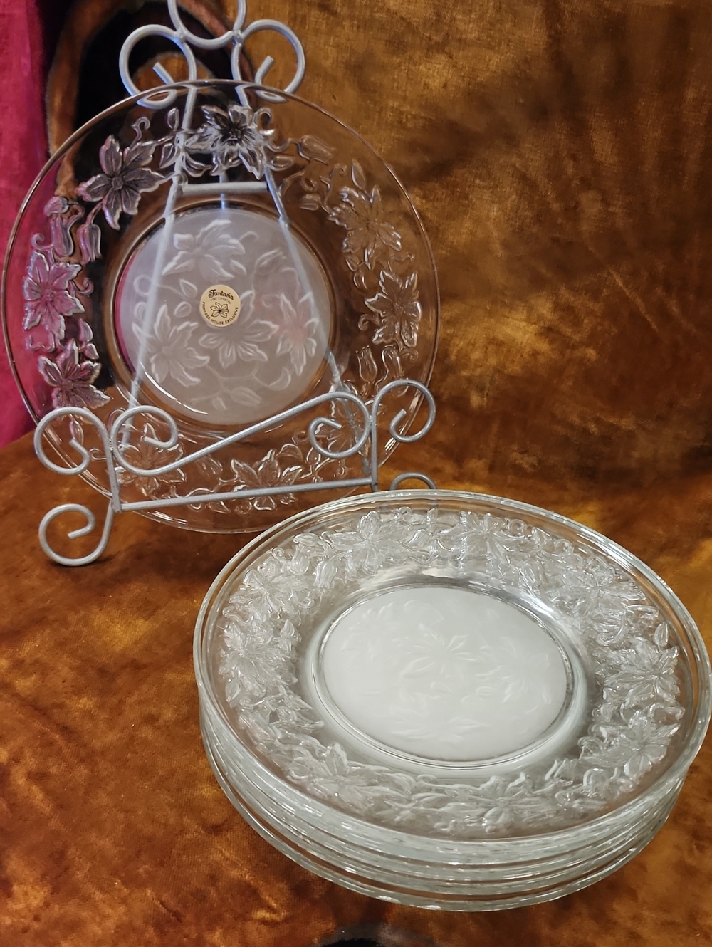 Princess House Crystal Floral Embossed 8" Salad Plates - Set Of 6
